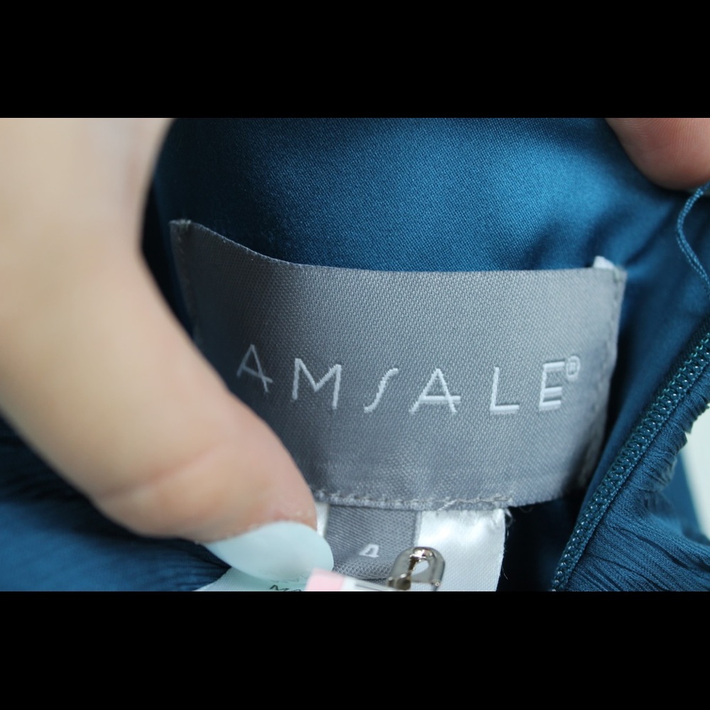 Amsale 100% Silk Teal Strapless Maxi Dress Size 4 - Picture 9 of 9